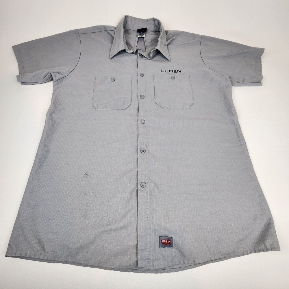 Red Kap Lumen Work Shirt Gray Utility Button Front Short Sleeve Large